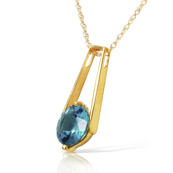 14K. SOLID GOLD NECKLACE WITH NATURAL BLUE TOPAZ